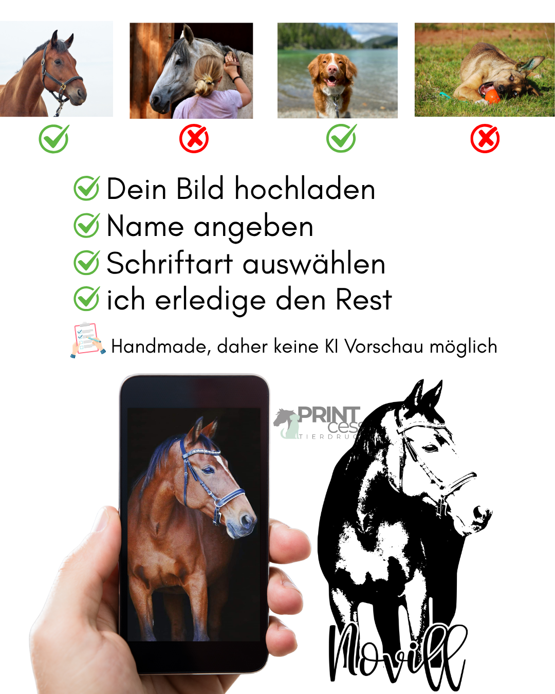 Glitzer Trinkflasche personalisiert nach Bildvorlage; Pferde und Hunde