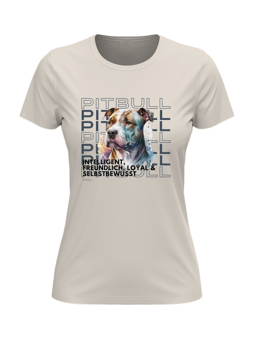 „Natur Farbe Damen T-Shirt mit Pitbull Motiv-Aufdruck – ideales Geschenk für Pitbull Freunde“