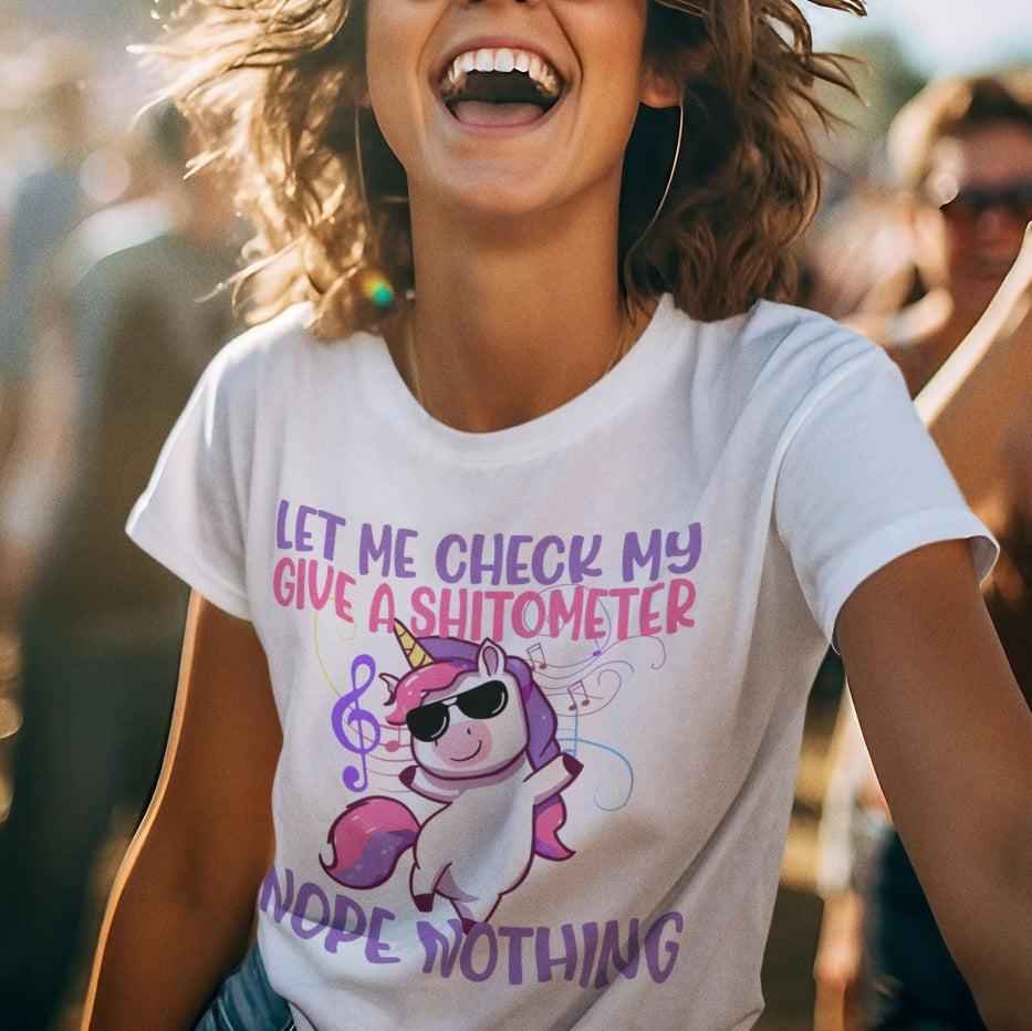 Lustiges Einhorn Shirt für Damen "let me check my Shitometer"