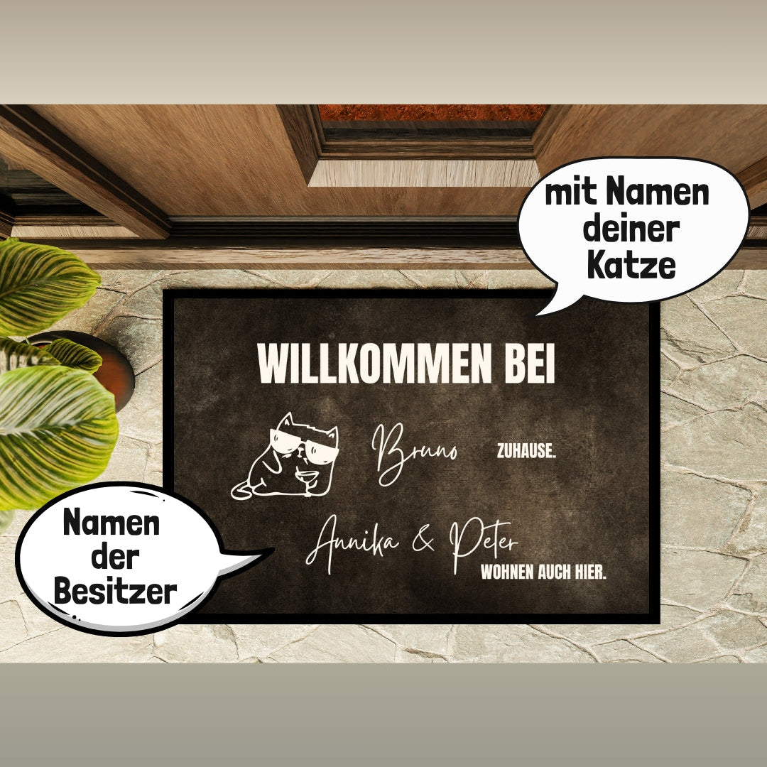 Lustige Fußmatte Katzenmotiv "kleiner Macho" personalisiert