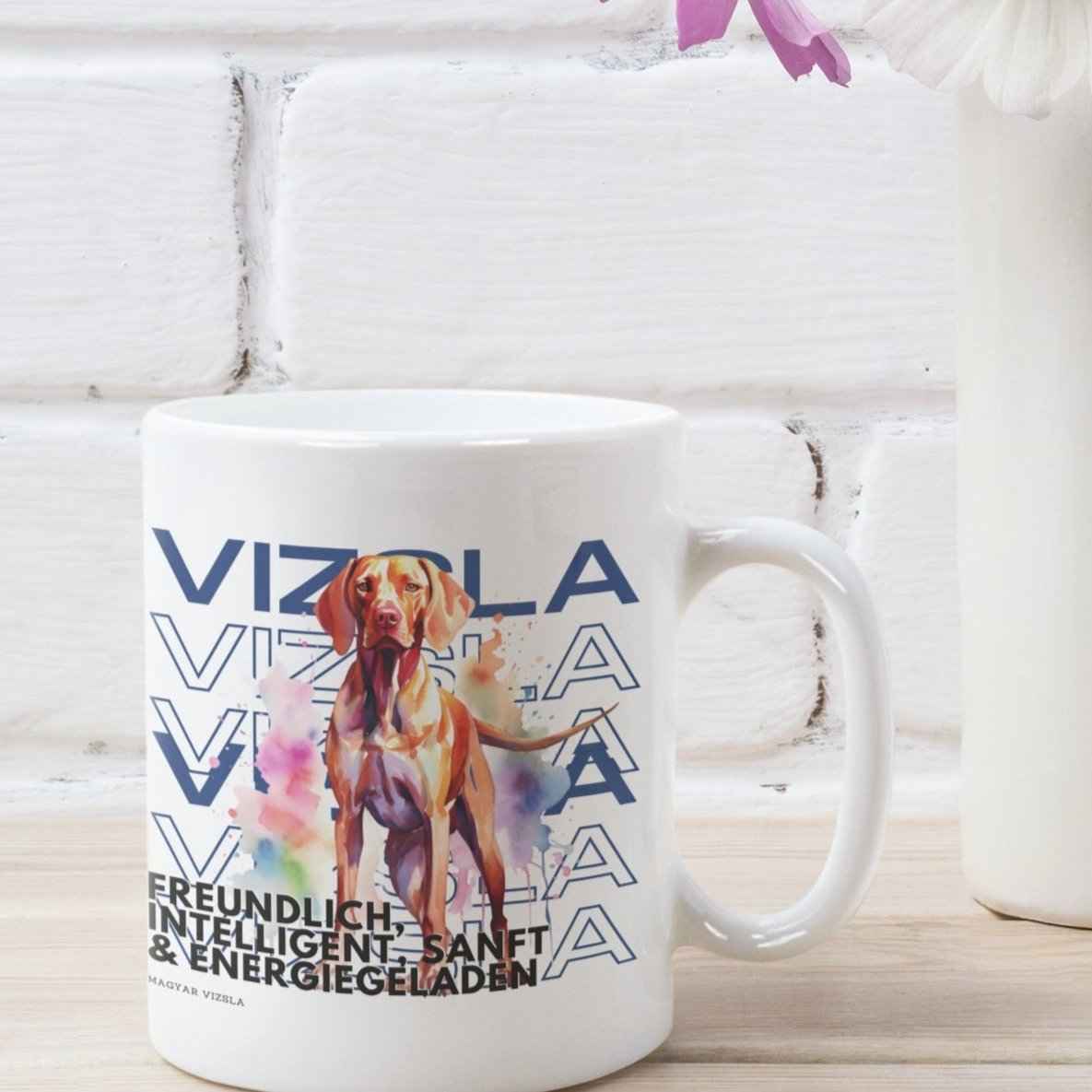 Keramiktasse Motiv Vizsla im Rasseportrait, Hundemotiv