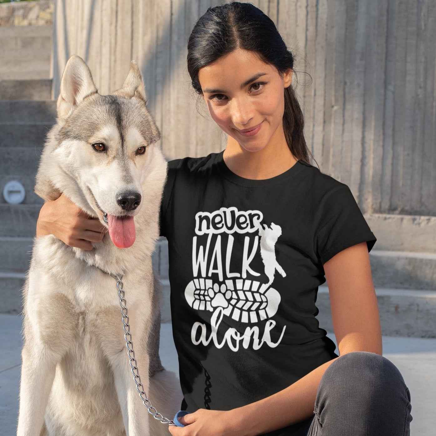 "Never walk alone" Damen Shirt Hundemotiv / Hundeliebe