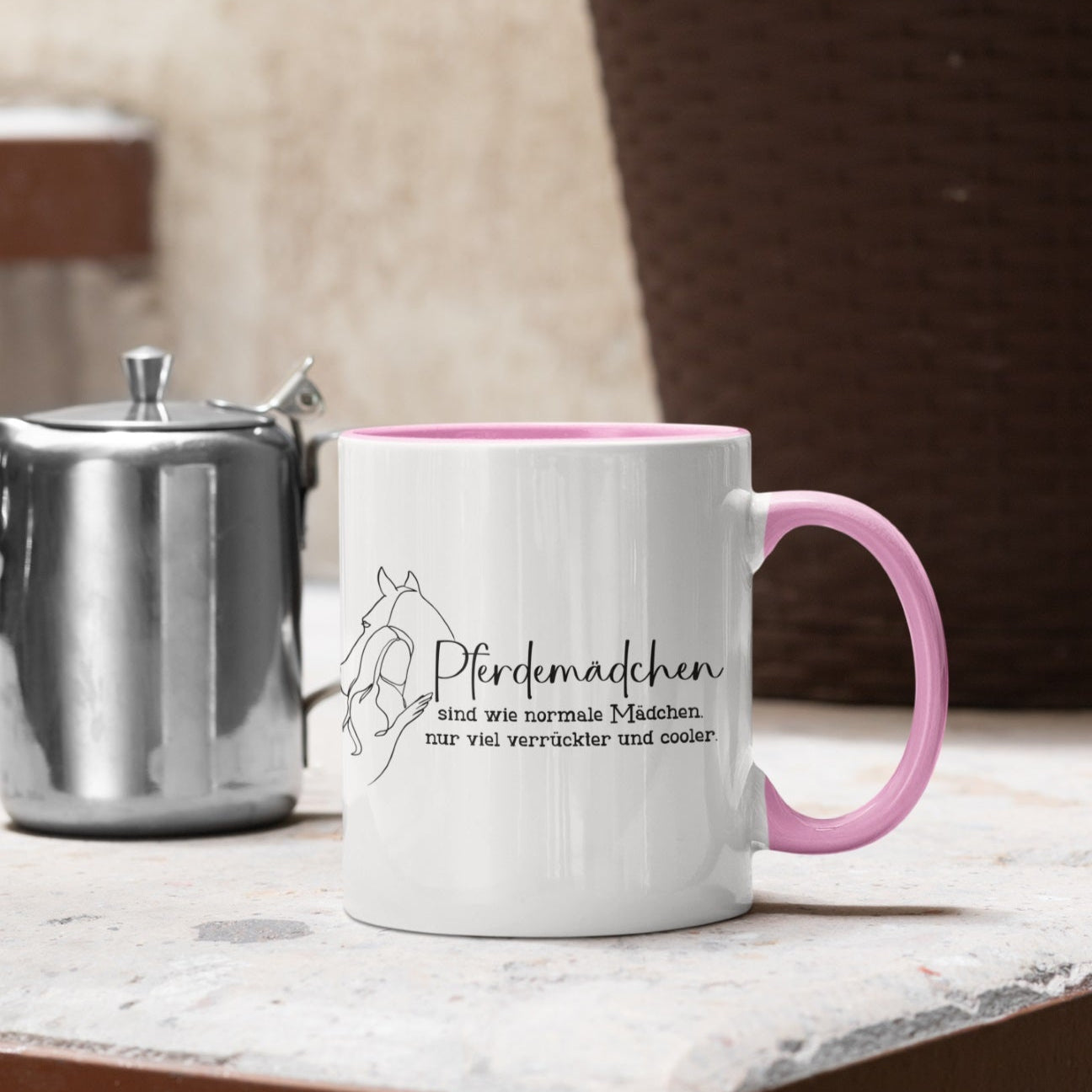 Pferdemädchen Keramiktassen, tolle Geschenkidee für Reiterinnen, Aufdruck: Pferdemädchen sind wie normale Mädchen, nur viel verrückter und cooler.
