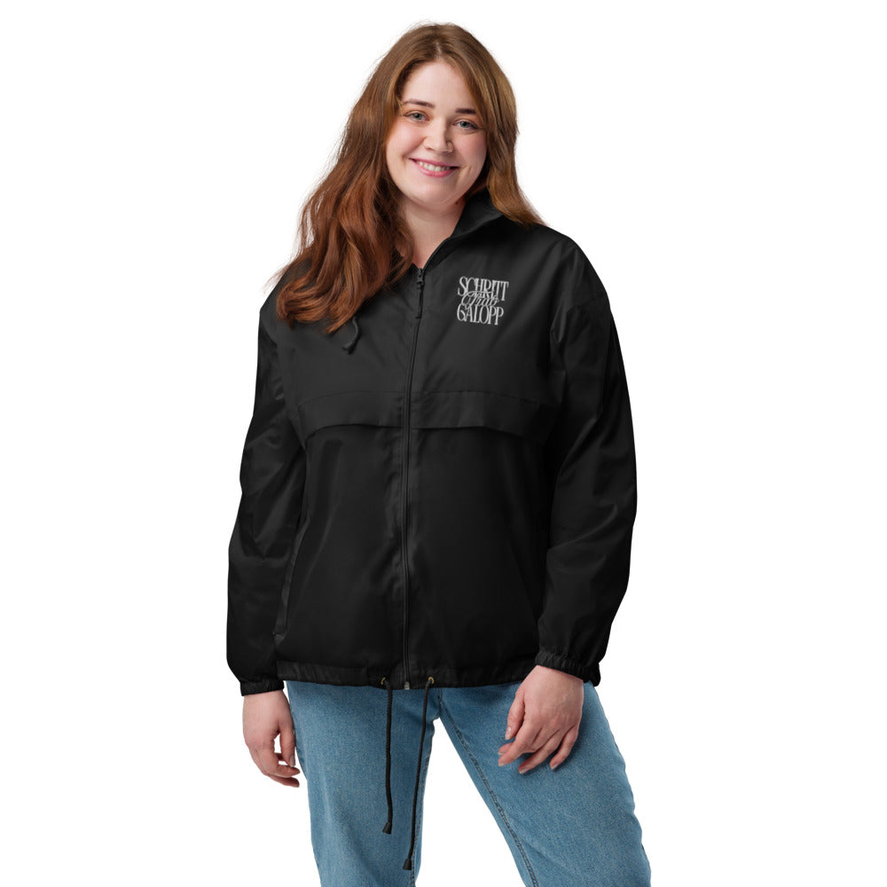 Windbreaker Jacke für Reiter und Reiterinnen. Pferdemotiv "Schritt, Trab, Galopp"