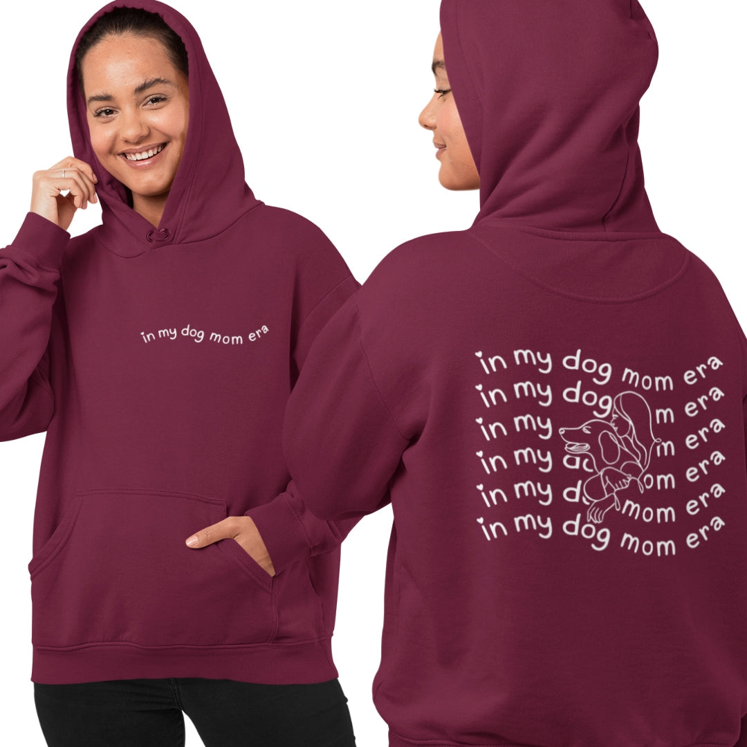 Damen Hoodie mit Hundemotiv für Hundemamas, 'in my dog mom era' burgundy
