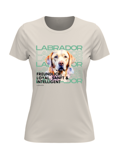 „Damen T-Shirt in Natur mit Goldenem-Labrador-Motiv – liebevoll gestaltetes Design für Hundeliebhaber“