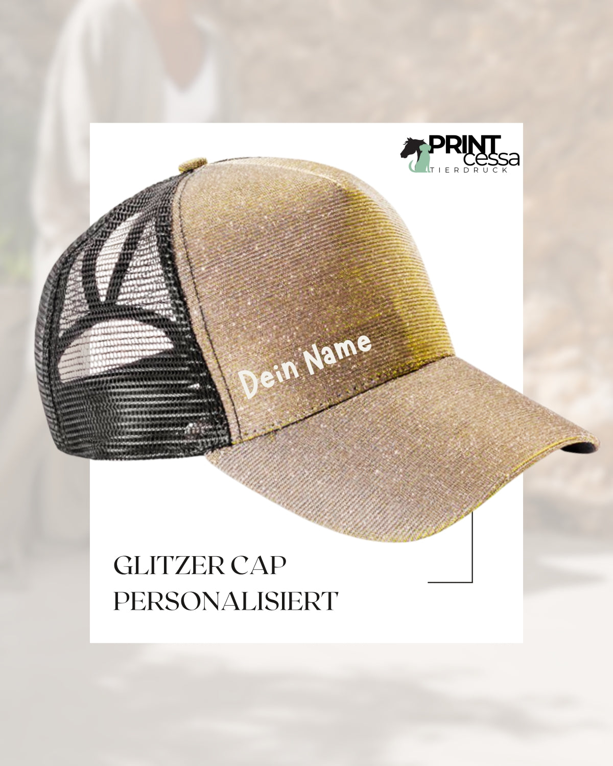 goldene Glitzer Cap mit deinem Wunschnamen! Personalisiere jetzt deine Cap selbst. Perfekte Geschenkidee!!