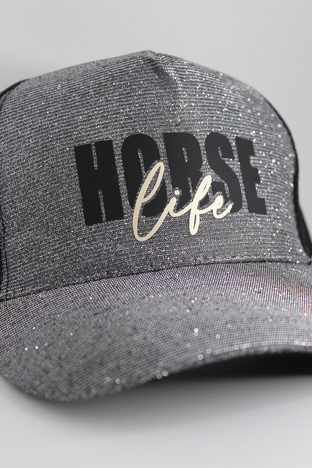 Glitzer Cap, silberfarben mit aufdruck "horse life"