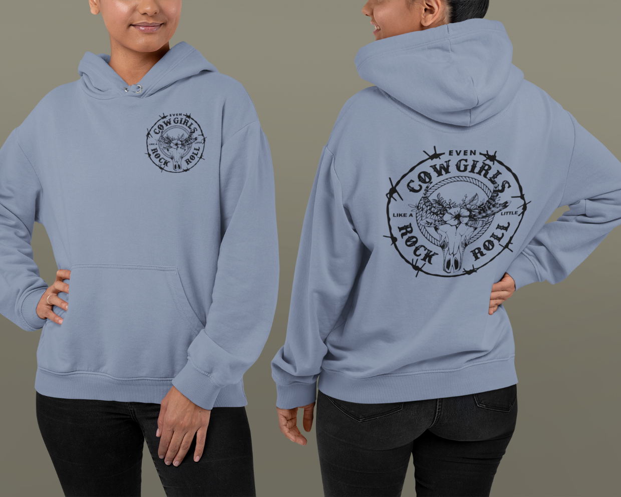 Even Cowgirls like a little Rock Hoodie, beidseitiger druck