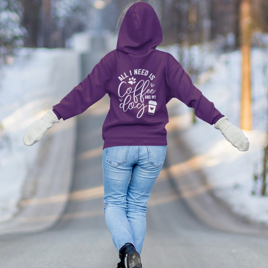 Hoodie für Hundeeltern, süßer Print 'all I need is coffee and my dog'