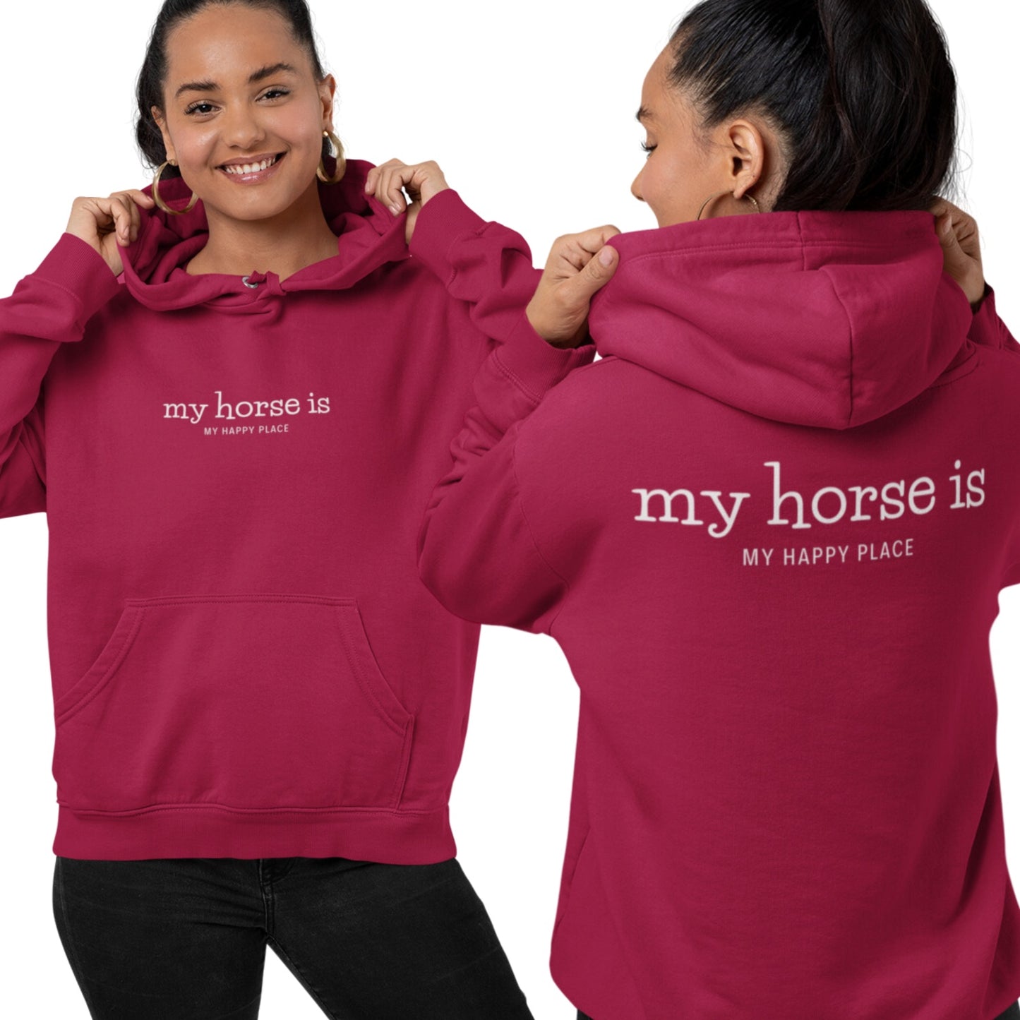 Hoodie 'my Horse is my happy place' der perfekte Stallpulli
Ein Kapuzenpullover für alle Reiter und Reiterinnen im bequemen Unisex Schnitt.