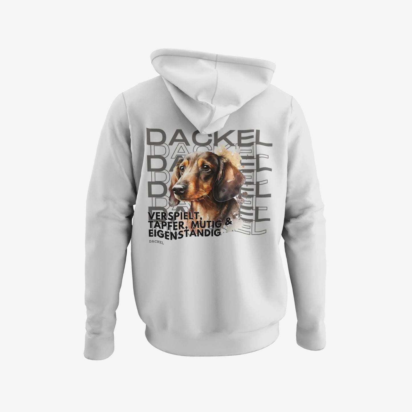 Dackel Hoodie, tolles Dackel Motiv für Hundebesitzer. Kapuzenpullover in der Farbe Hellgrau
