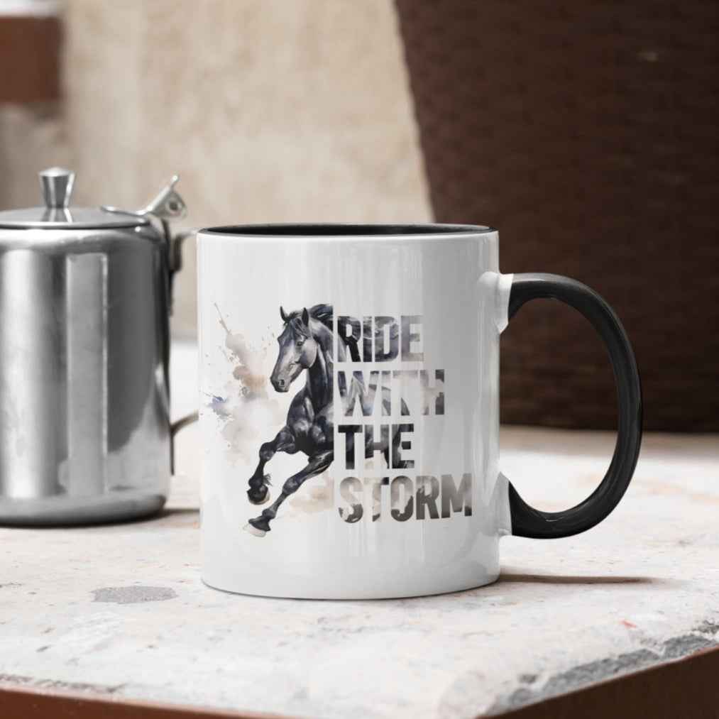 Keramiktasse "ride with the storm" Pferdetasse