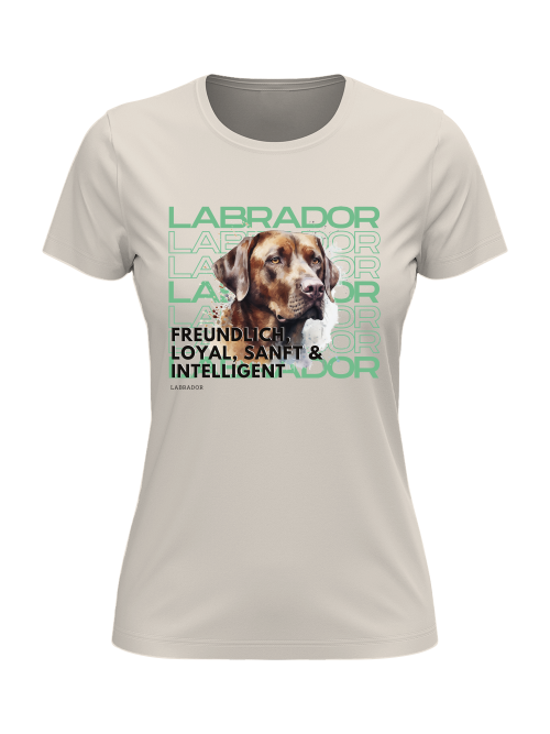 "Damen T-Shirt in Natur mit Schokoladen-Labrador-Motiv – liebevoll gestaltetes Design für Hundeliebhaber“