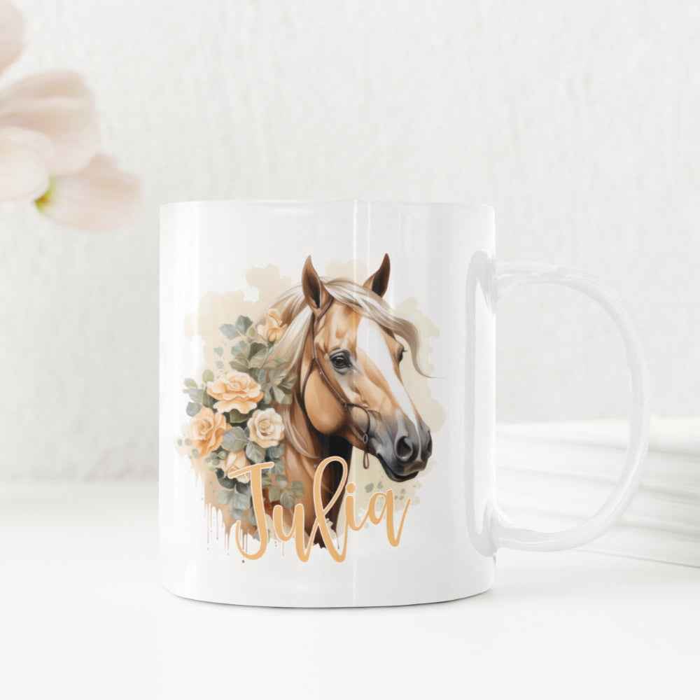 Tasse Haflinger blumig personalisiert - perfekte Geschenkidee