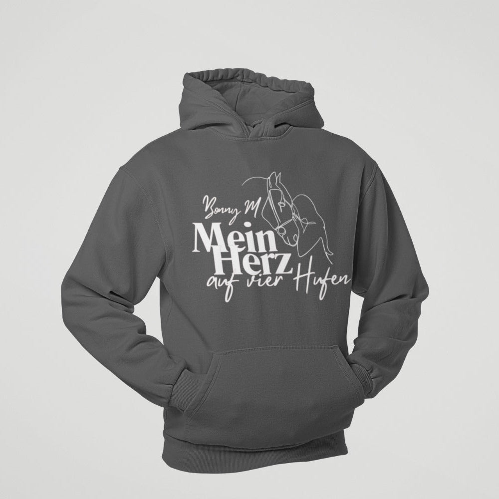 Personalisierter Pferdepullover 'Mein auf vier Hufen' mit Wunschnamen. Farbe Grau