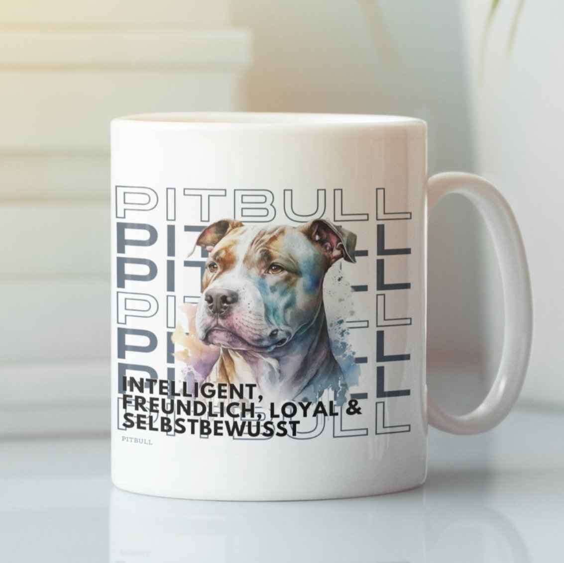 Rasseportrait Pitbull, Hunderassen Motiv Keramiktasse