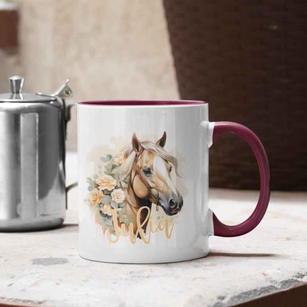 Tasse Haflinger blumig personalisiert - perfekte Geschenkidee