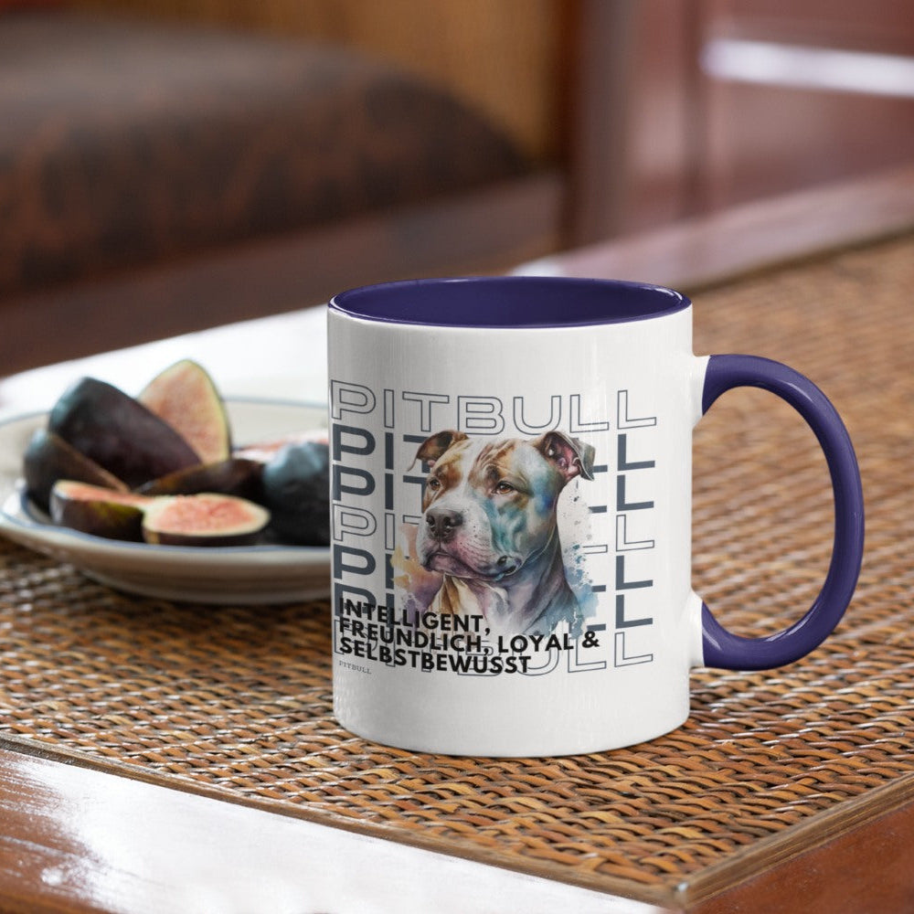 Tasse für Pitbull Liebhaber, Pitbull Besitzer, Motiv Rasseportrait Pitbull und ihre besten Charaktereigenschaften