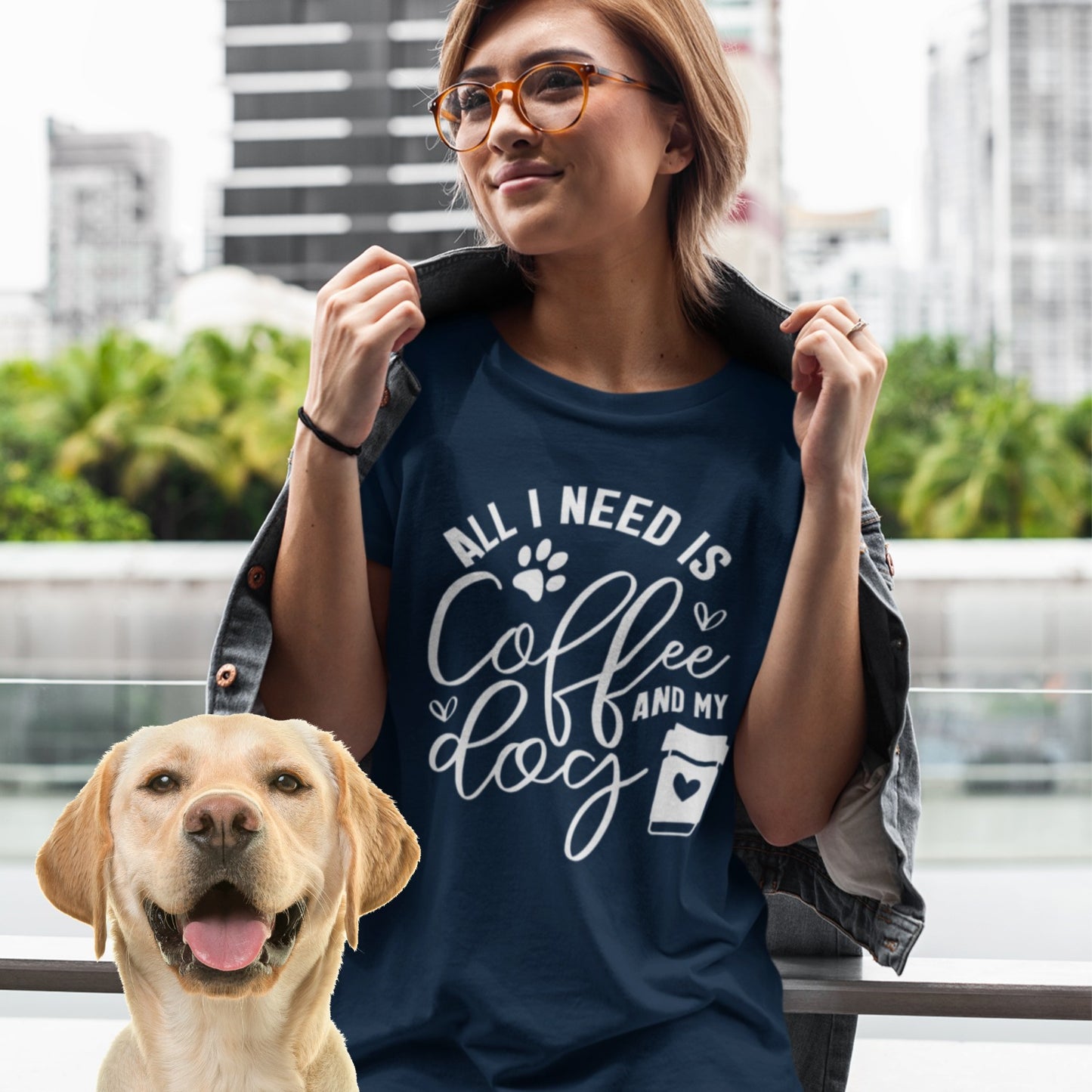 Hundeshirt für Frauchen & Herrchen, süßer Hundeprint 'all I need is coffee and my dog'