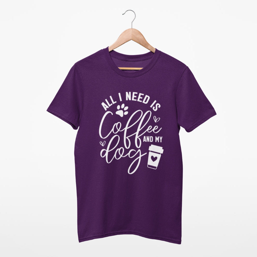 Hundeshirt für Frauchen & Herrchen, süßer Hundeprint 'all I need is coffee and my dog' farbe lila