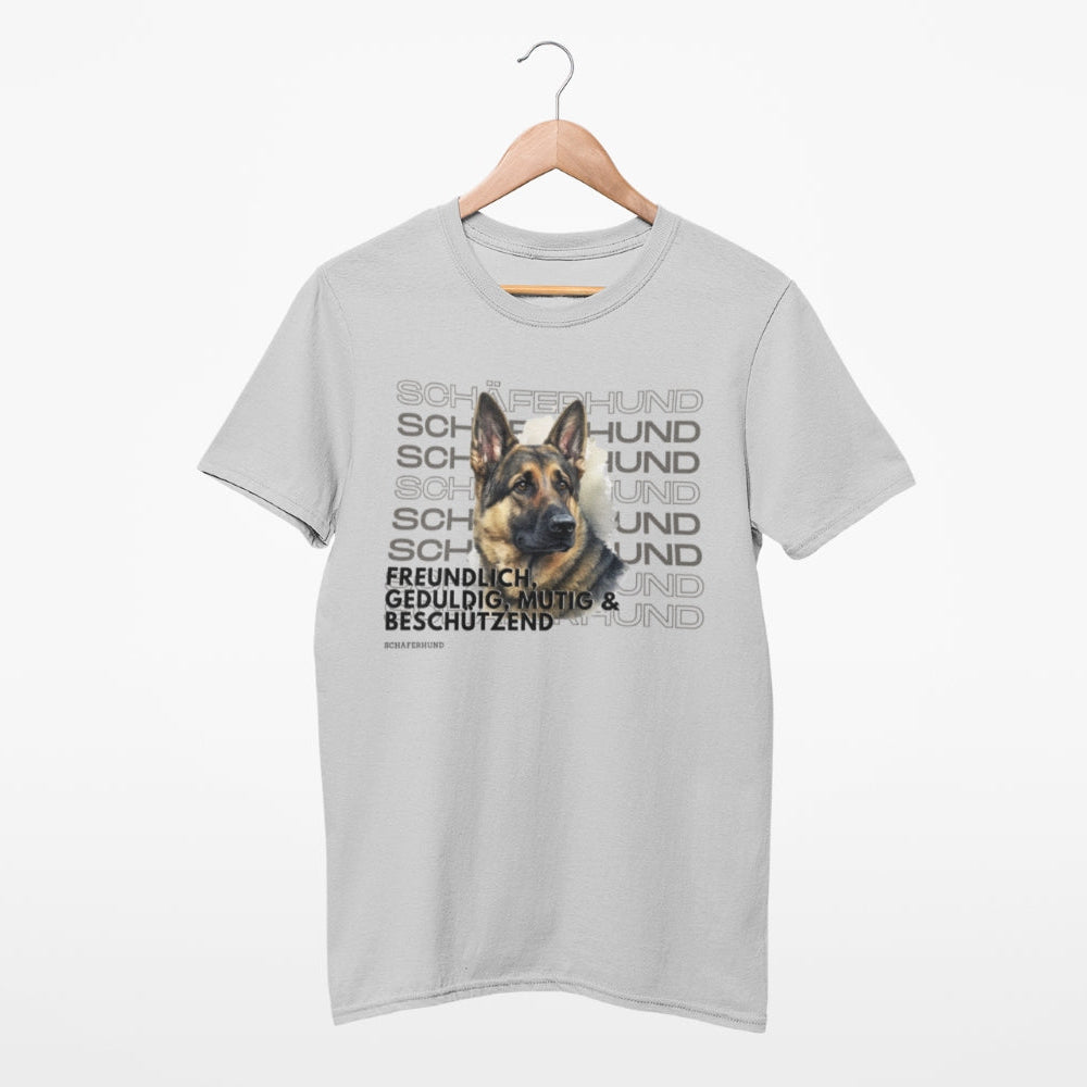Unisex T-Shirt für Hundebesitzer, Motiv Schäferhund im Rasseportrait, die besten Charaktereigenschaften der Hunderasse.