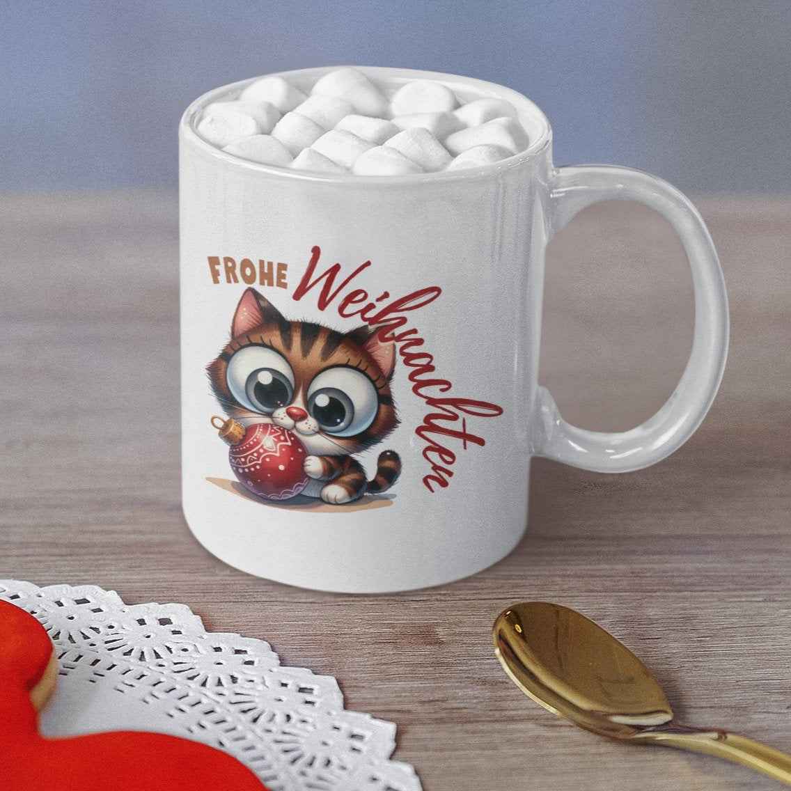 Lustige Weihnachtstasse, Katzenmotive
