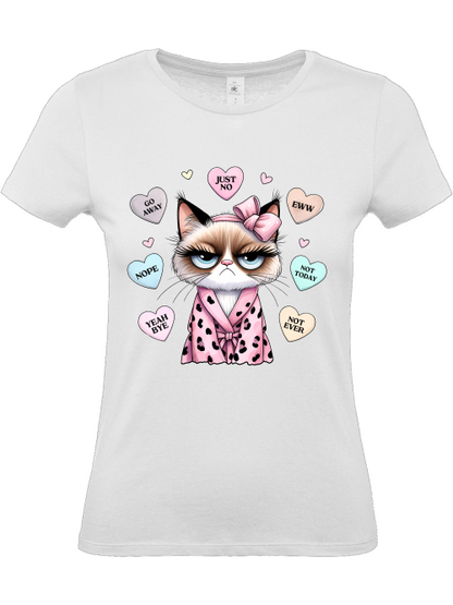 Damen T-Shirt Love, no thank you... lustiges Katzenmotiv