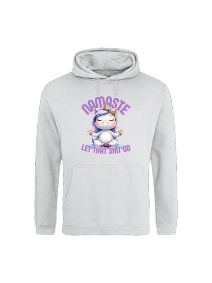 Unisex Hoodie, lustiges Einhorn Motiv mit Spruch: Namaste, let that shit go