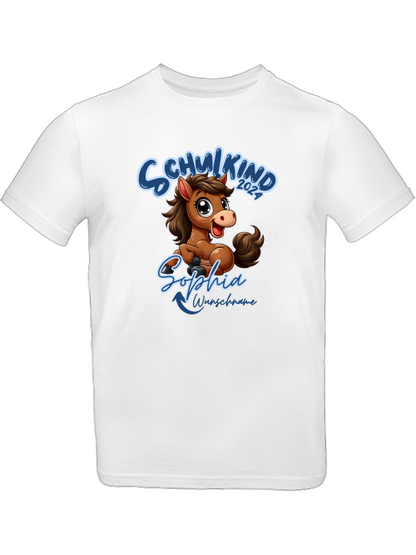 Schulkind 2024, Kindershirt, Pony-Motiv, personalisiert