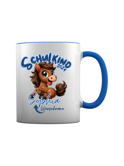 Tasse Schulkind 2024, personalisiert Pony-Motiv