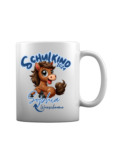 Tasse Schulkind 2024, personalisiert Pony-Motiv