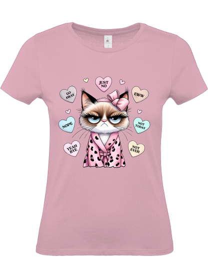 Damen T-Shirt Love, no thank you... lustiges Katzenmotiv