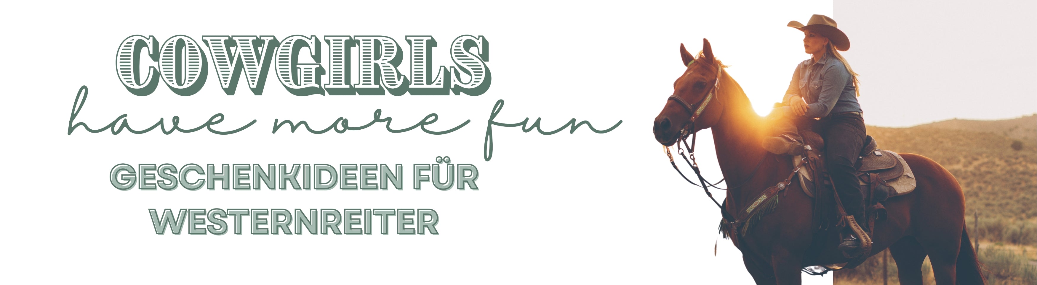 Banner für die Kategorie Westernreiter, Geschenkideen mit Cowgirl Motiven und anderen Geschenkideen für Westernreiter
