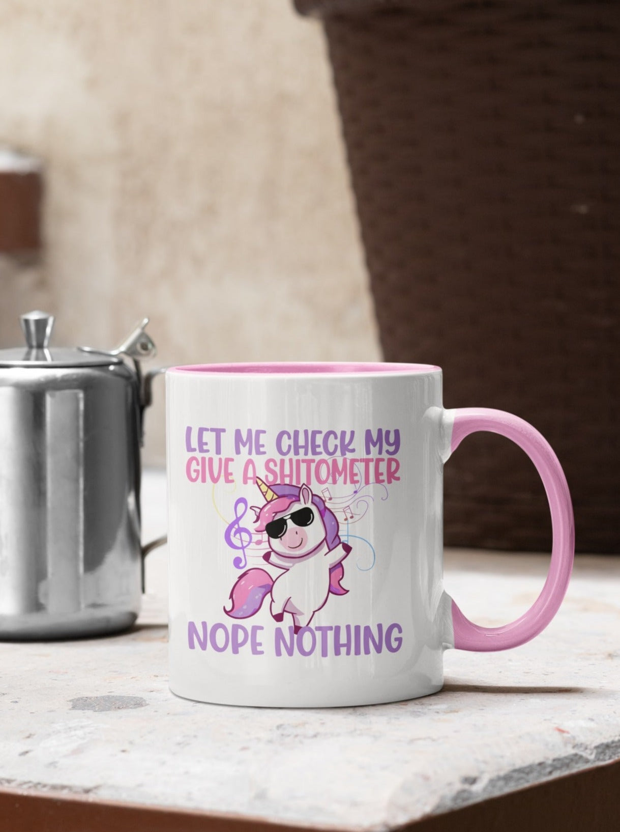 Einhorn Tasse let me check my giva a shitometer- nope nothing, wir lieben Einhörner du auch? Witzige Geschenkidee, Tasse mit lustigem Spruch.