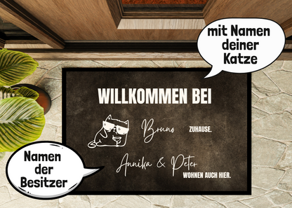 Lustige Fußmatte Katze "kleiner Macho" personalisiert