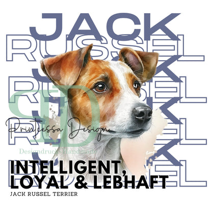 Jack Russel Terrier Motiv unserer Rasseportrait Kollektion, die besten Charakter Eigenschaften der süßen Hunderasse.