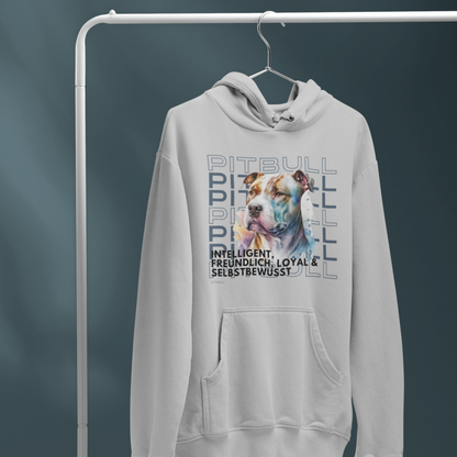 schicker hoodie für pitbull besitzer und freunde dieser hunderasse. pitbull motiv rasseportrait