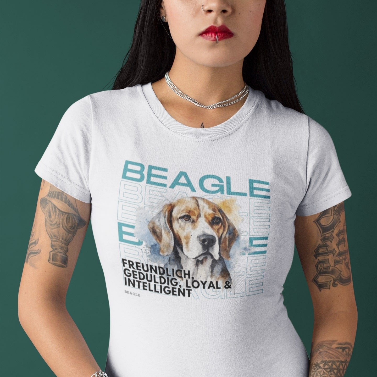 Beagleshirt für Hundebesitzer, figurbetontes Damenshirt, Beagle Motiv als Geschenkidee für Beagle Besitzer