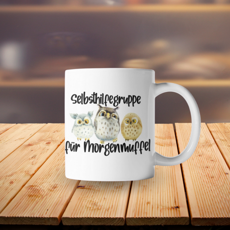 Tasse für Morgenmuffel, mit witzigem Eulenmotiv, Selbsthilfegruppe für Morgenmuffel