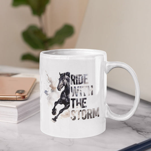 Keramiktasse "ride with the storm" Pferdetasse