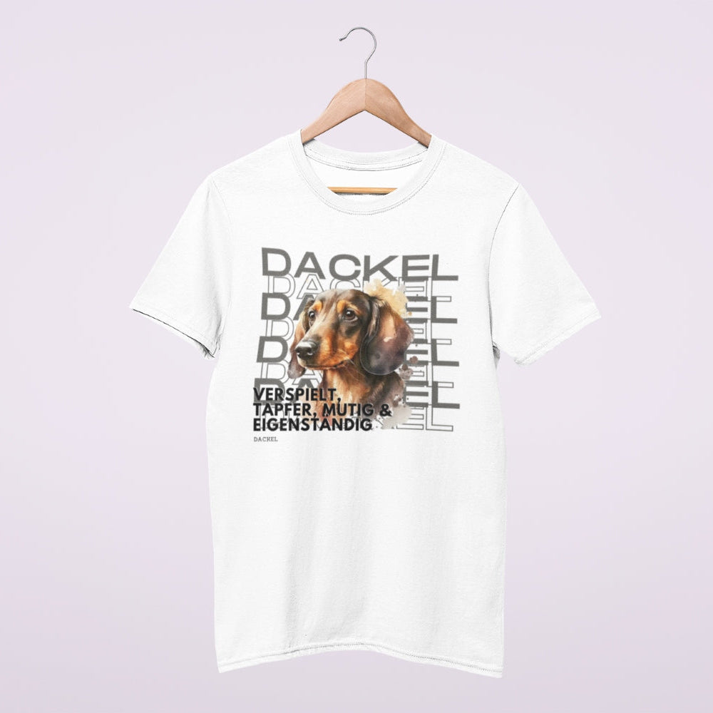 T-Shirt mit Dackelmotiv für Hundebesitzer, der Dackel im Rasseportrait.