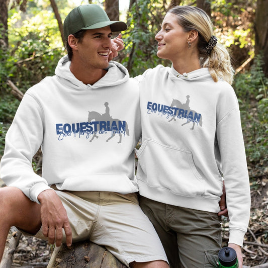 Reiter Hoodie für Dressur oder Springreiter, Unisex Aufdruck Equestrian Zwei Herzen, ein Team.