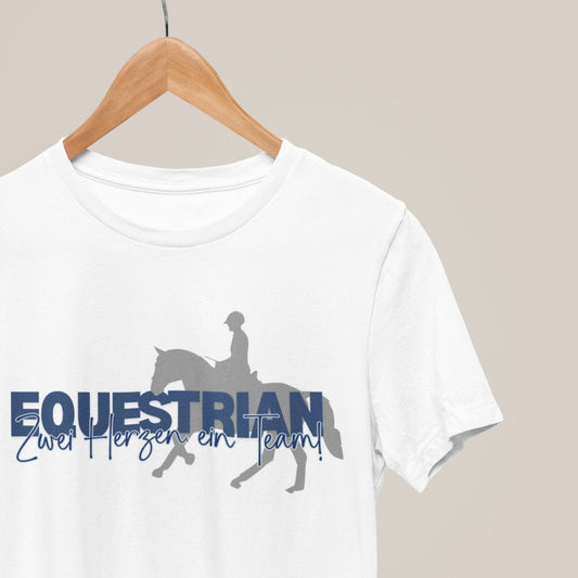 Unisex T-Shirt für Männer und Frauen, Print Equestrian Zwei Herzen, ein Team.