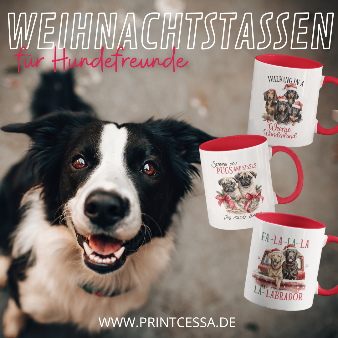 Tasse Hunde-Motiv Weihnachten, Weihnachttassen Hundebesitzer lustig Hunderassen, Geschenk