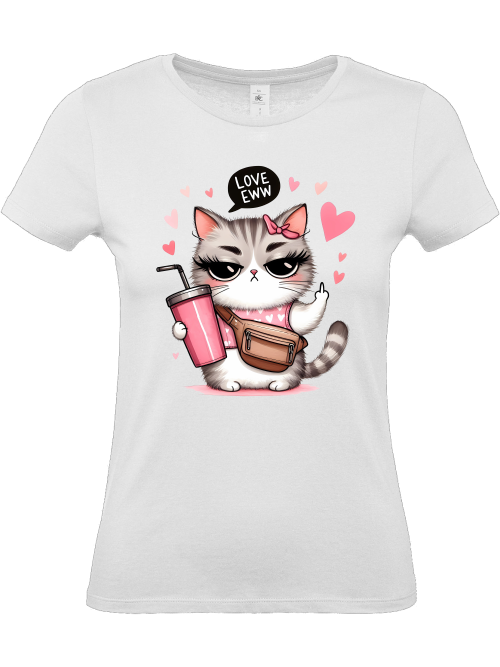 Damen T-Shirt Love ewww, lustiges Katzenmotiv