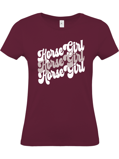 Horse Girl Retro Vintage Pferde motiv, Damen T-shirt pferde, Bordeaux farbenes Shirt mit pferde Motiv