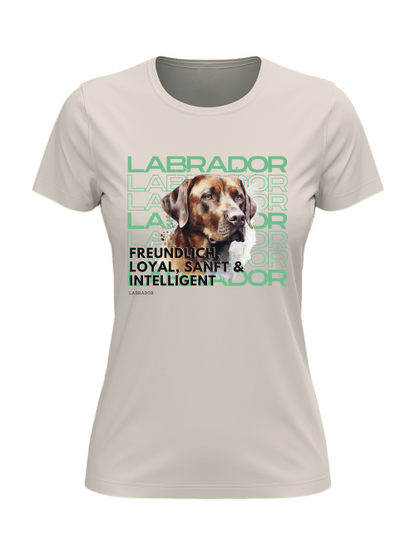 "Damen T-Shirt in Natur mit Schokoladen-Labrador-Motiv – liebevoll gestaltetes Design für Hundeliebhaber“