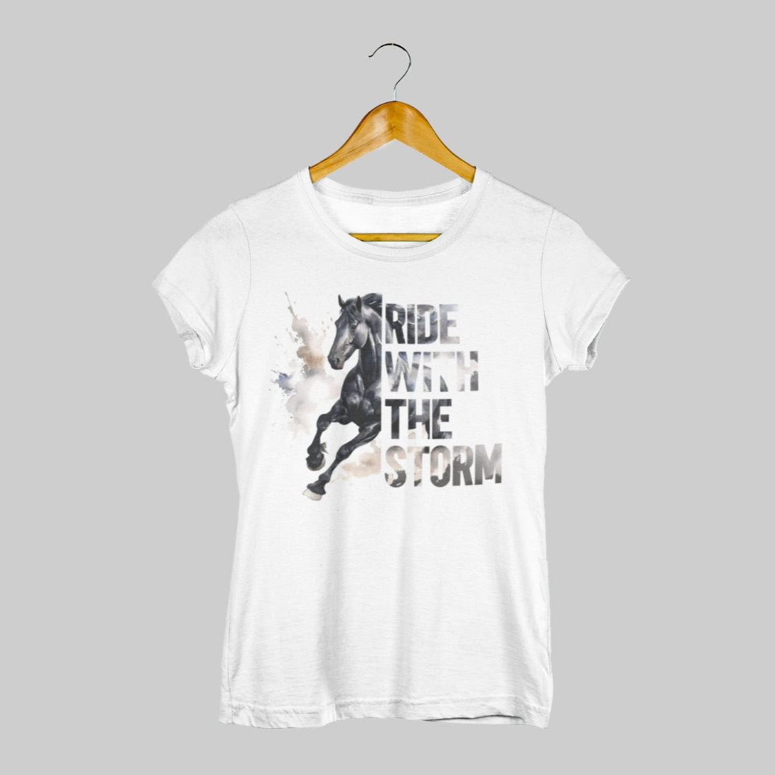 pferdeshirt für reiterinnen, friesen motiv 'ride with the storm'