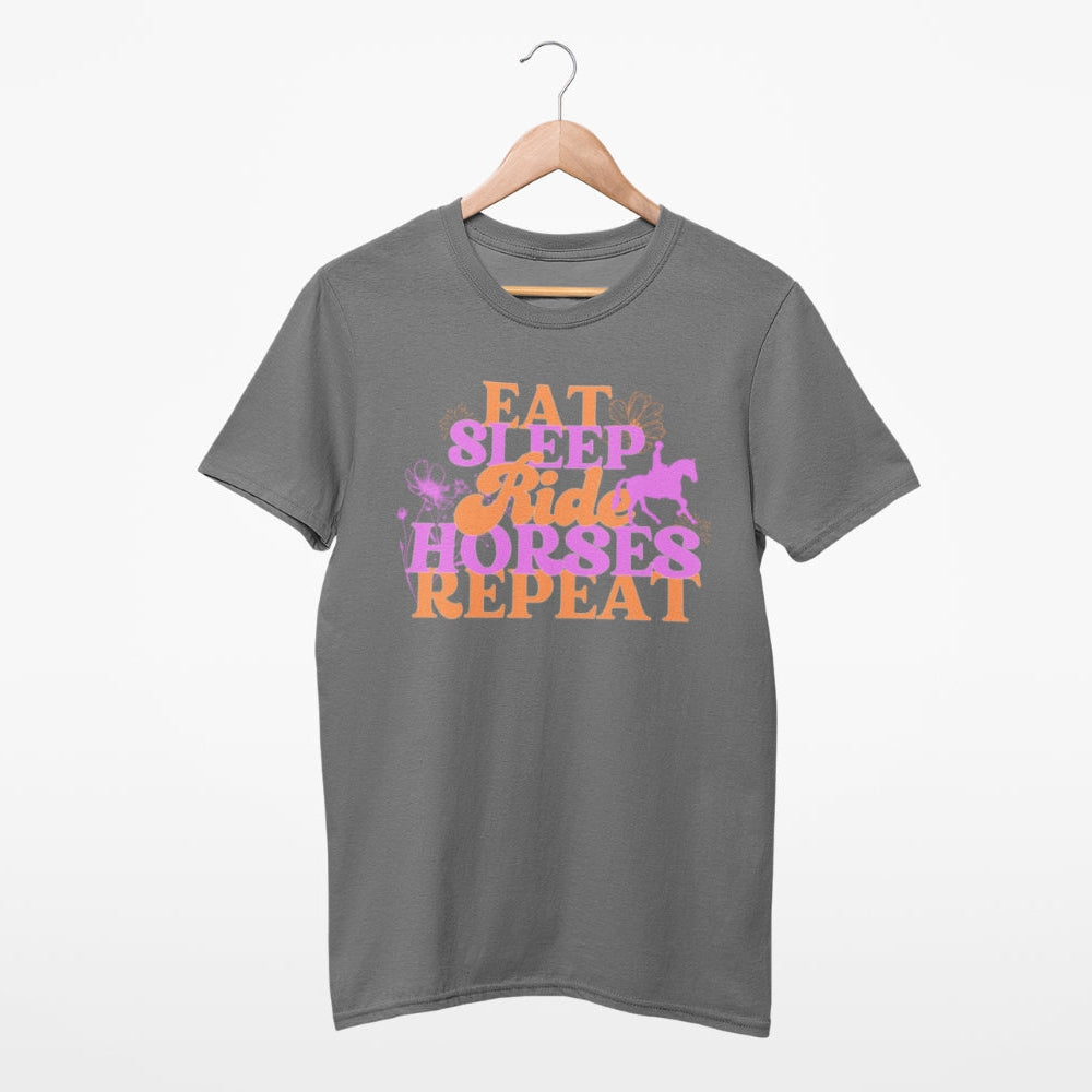 Pferdeshirt für Reiterinnen, Aufdruck 'eat sleep ride horses repeat'